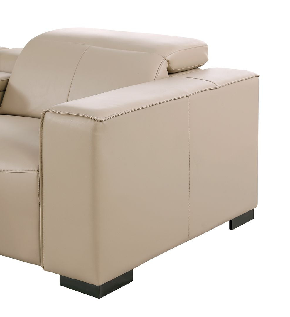 110" Beige Top Grain Leather Reclining USB Sofa - Living Room
