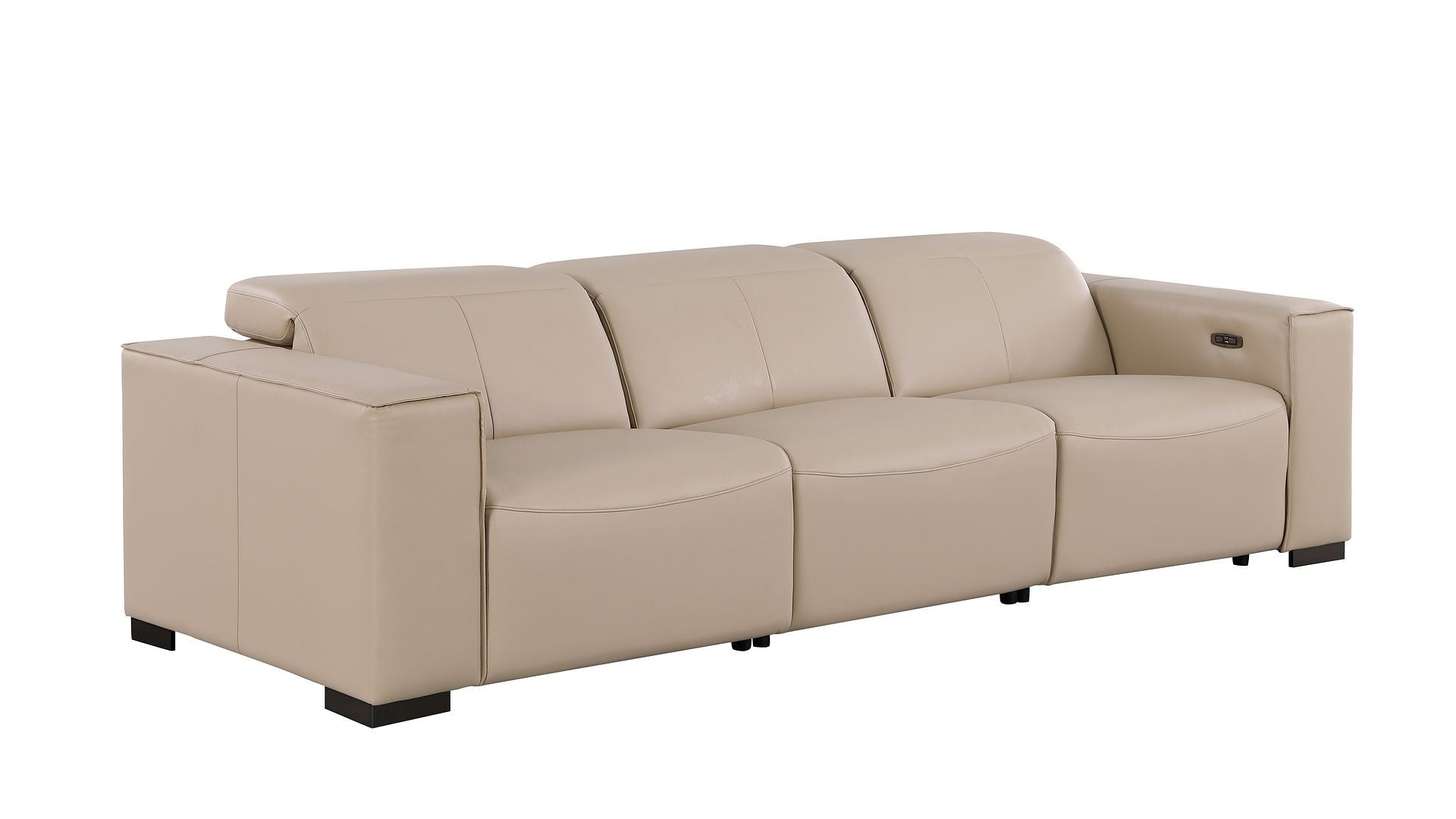 110" Beige Top Grain Leather Reclining USB Sofa - Living Room