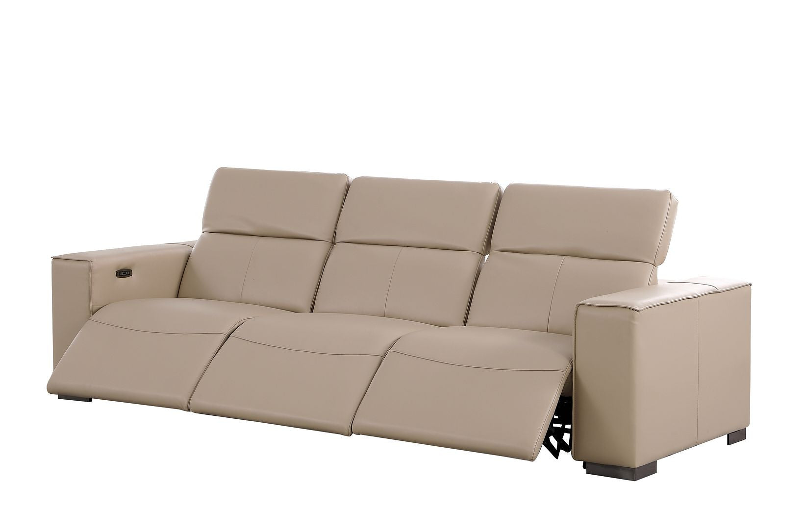 110" Beige Top Grain Leather Reclining USB Sofa - Living Room