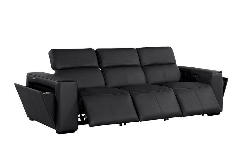 104" Black Italian Leather Reclining USB Sofa And Storage - Living Room