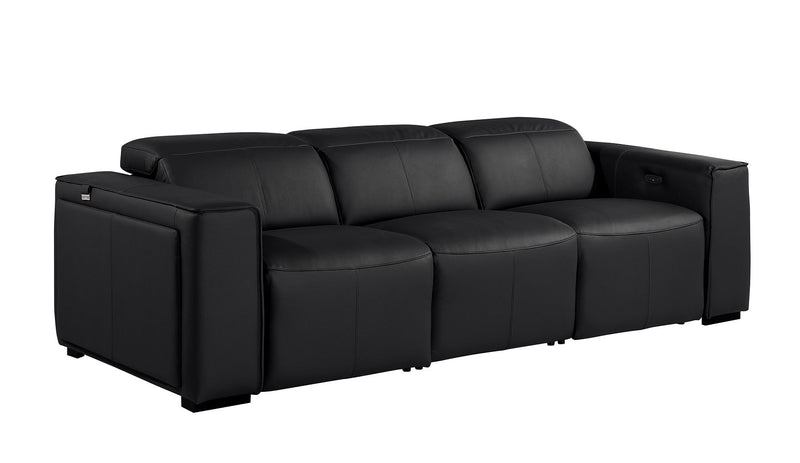 104" Black Italian Leather Reclining USB Sofa And Storage - Living Room