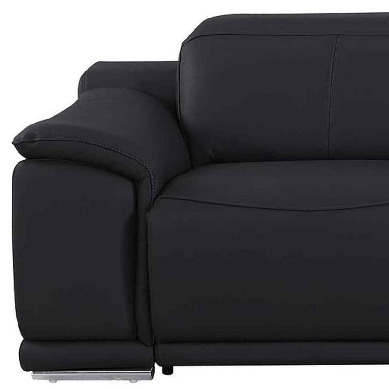 107" Black Italian Leather Reclining USB Sofa - Living Room