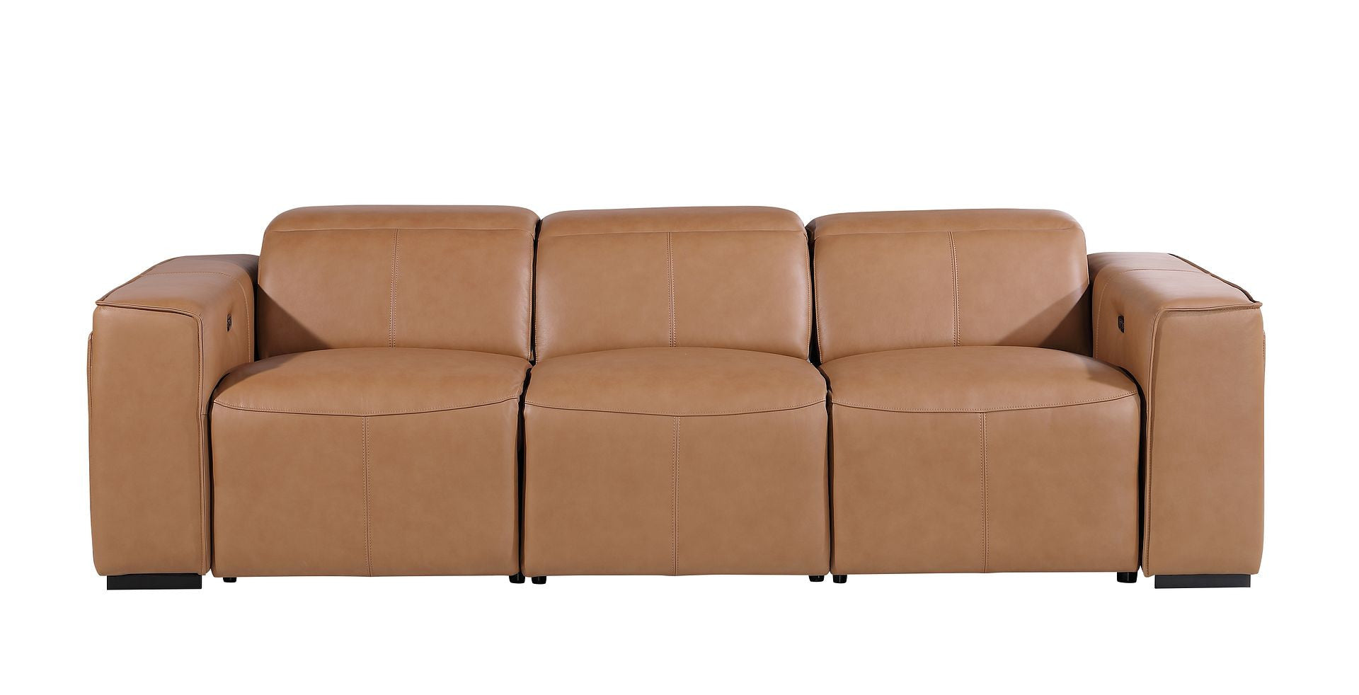 104" Chestnut Italian Leather Reclining USB Sofa And Storage - Living Room