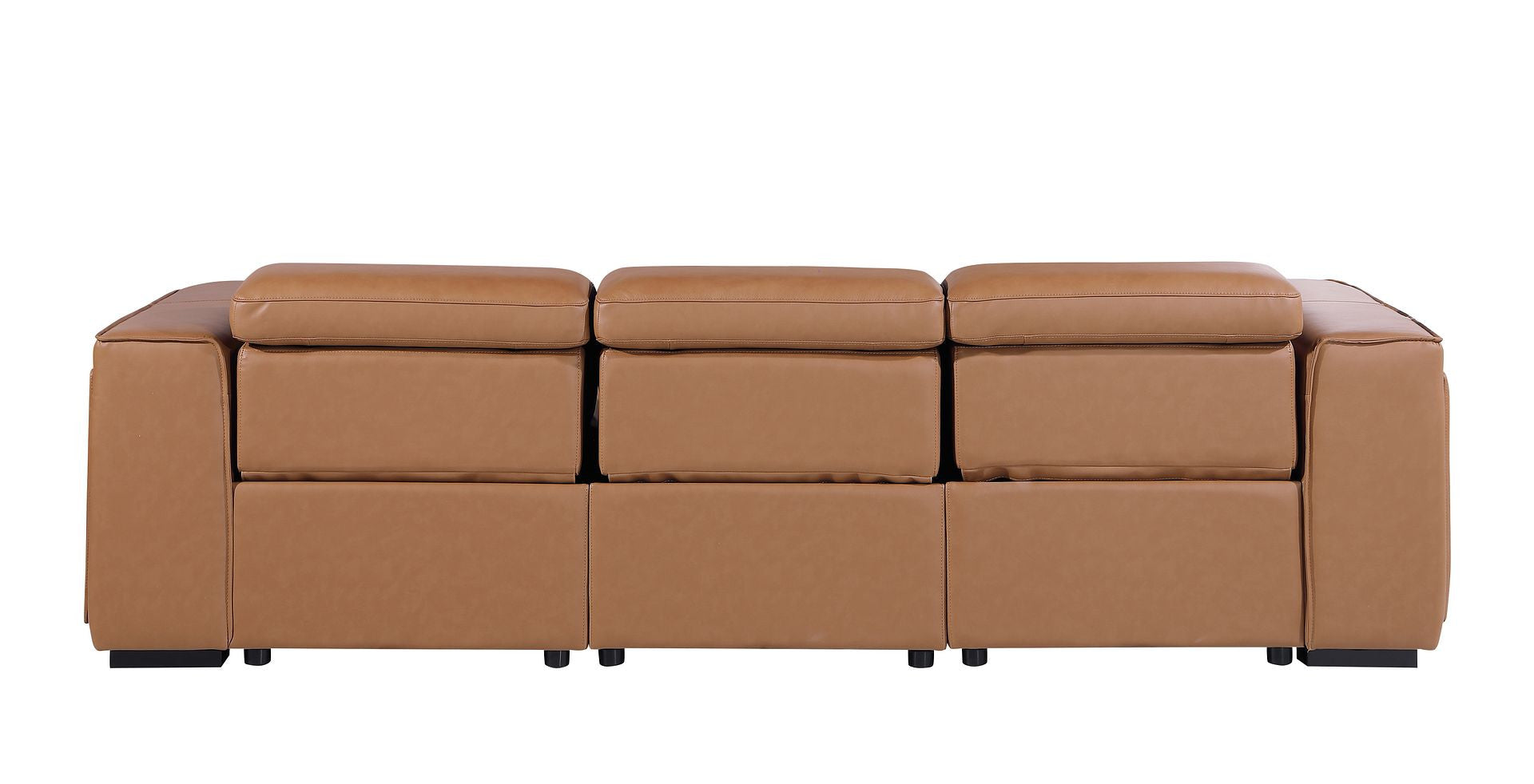 104" Chestnut Italian Leather Reclining USB Sofa And Storage - Living Room