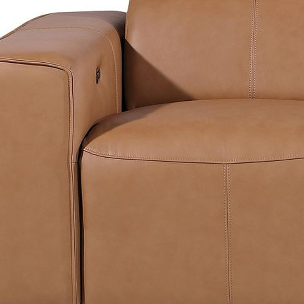 104" Chestnut Italian Leather Reclining USB Sofa And Storage - Living Room