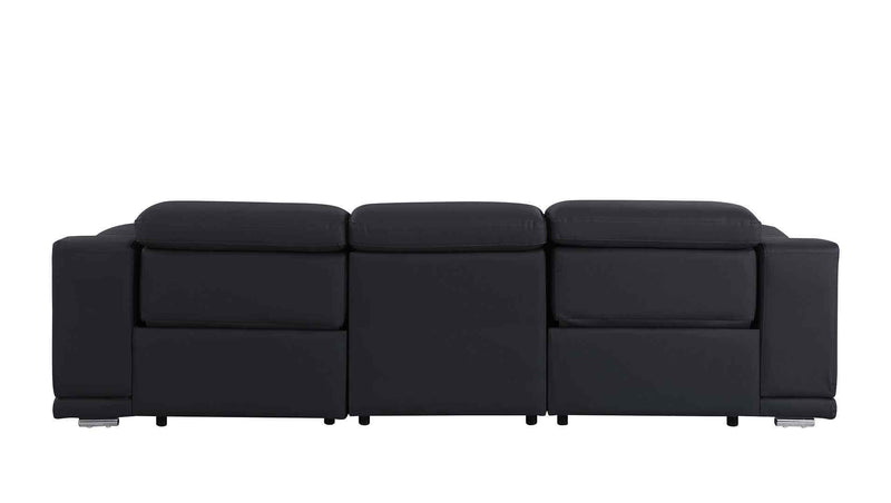107" Black Italian Leather Reclining USB Sofa - Living Room
