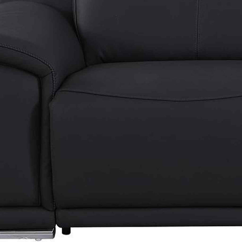 107" Black Italian Leather Reclining USB Sofa - Living Room