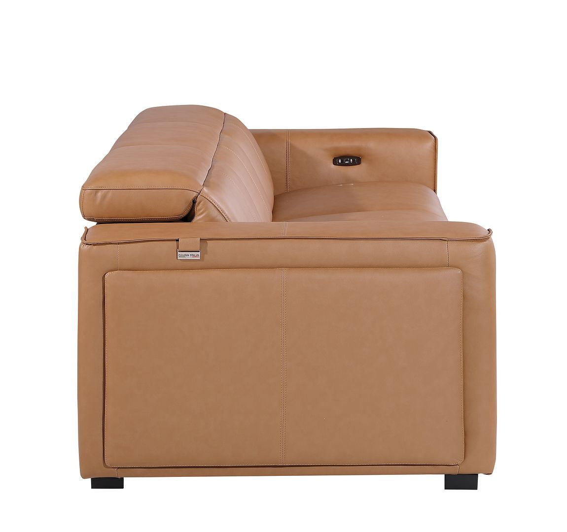 104" Chestnut Italian Leather Reclining USB Sofa And Storage - Living Room