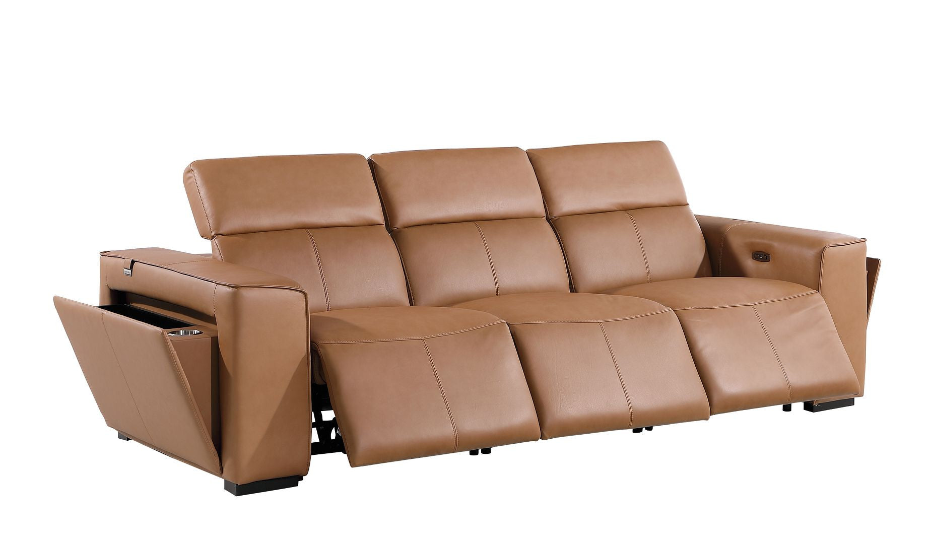104" Chestnut Italian Leather Reclining USB Sofa And Storage - Living Room