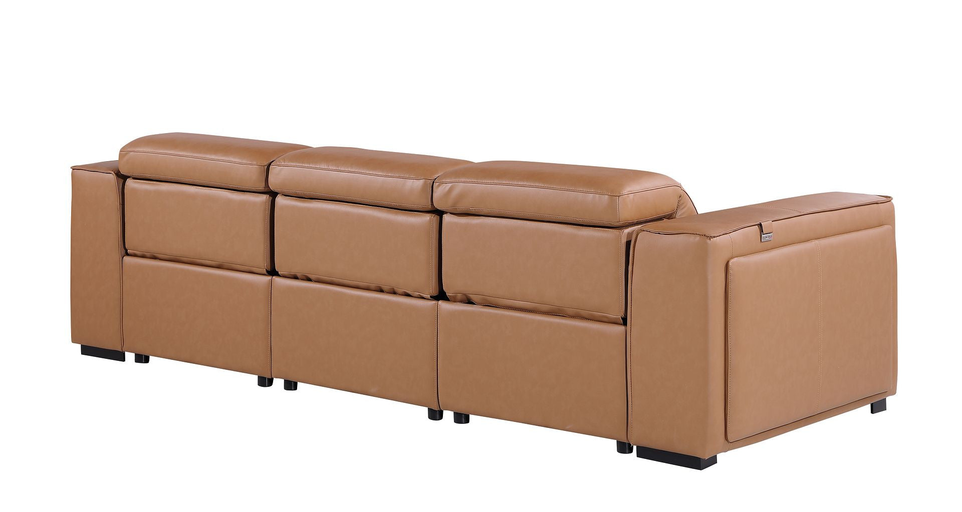 104" Chestnut Italian Leather Reclining USB Sofa And Storage - Living Room