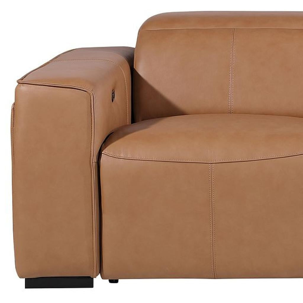 104" Chestnut Italian Leather Reclining USB Sofa And Storage - Living Room