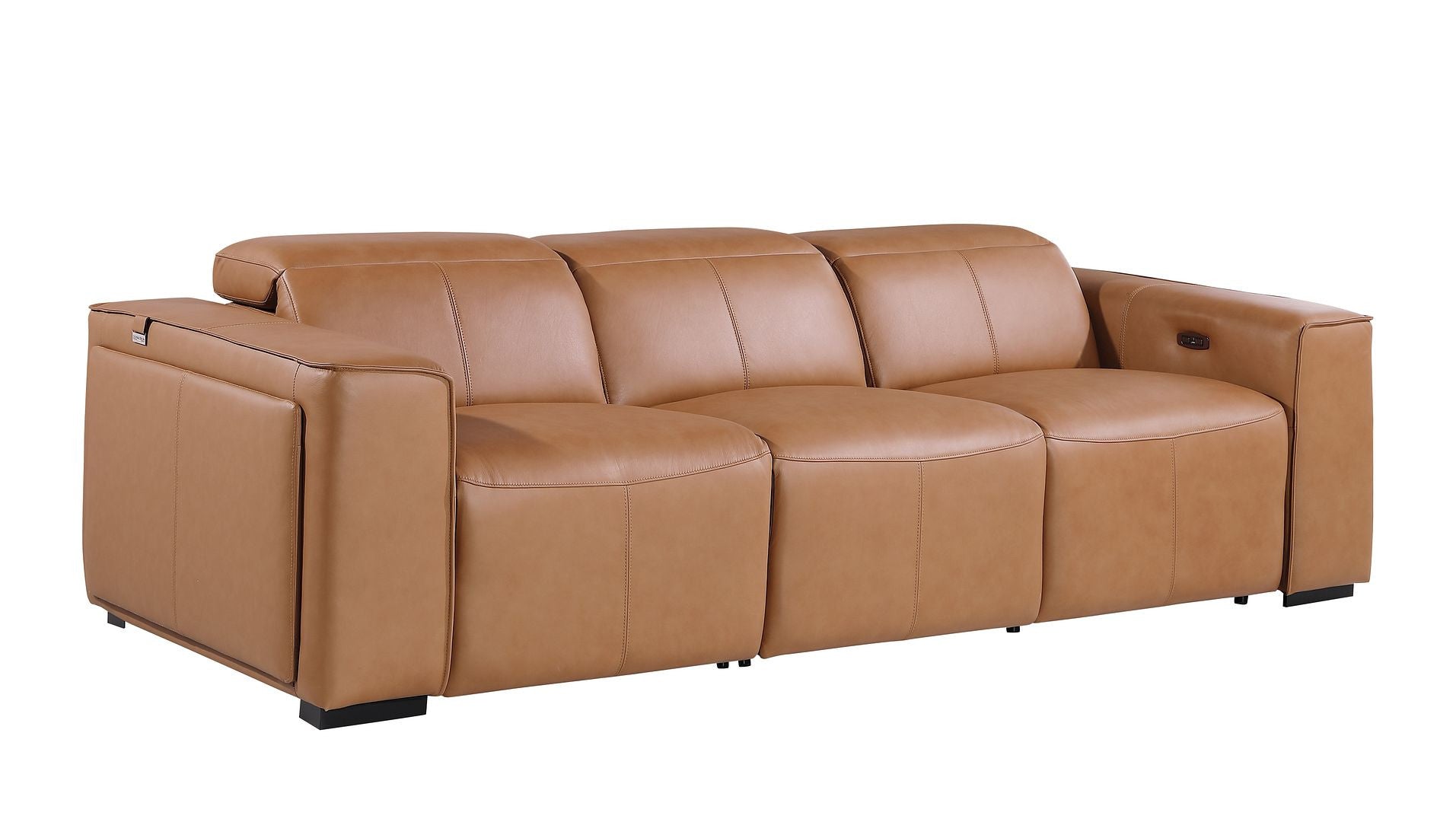 104" Chestnut Italian Leather Reclining USB Sofa And Storage - Living Room
