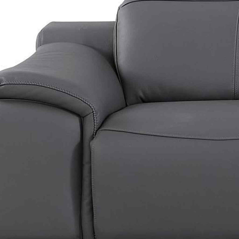 107" Dark Gray Italian Leather Reclining USB Sofa - Living Room