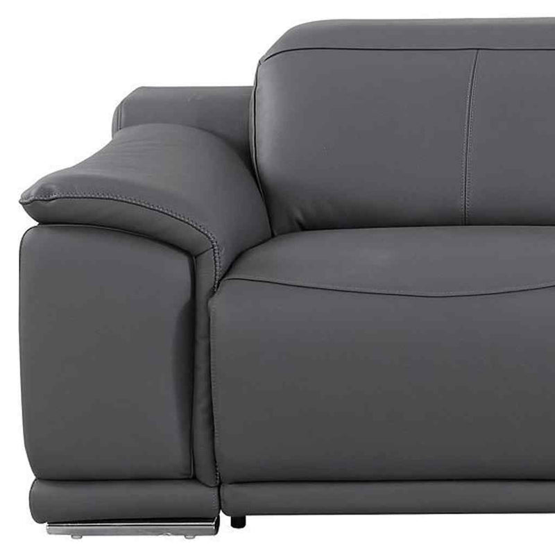 107" Dark Gray Italian Leather Reclining USB Sofa - Living Room
