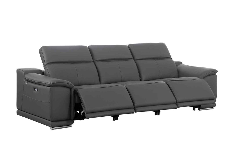 107" Dark Gray Italian Leather Reclining USB Sofa - Living Room