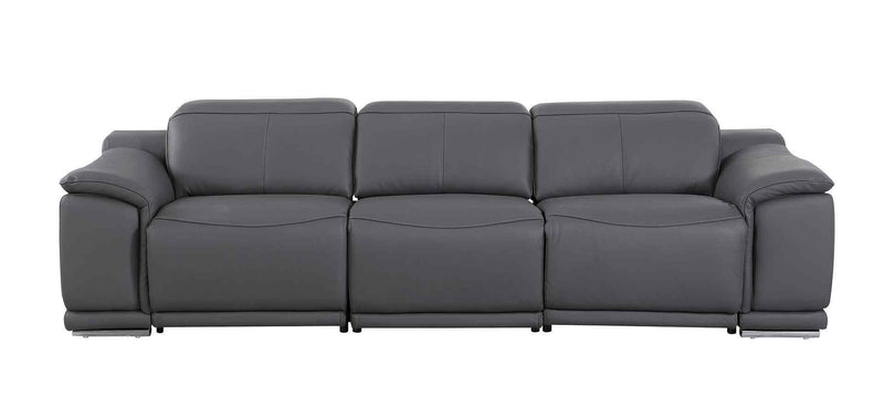 107" Dark Gray Italian Leather Reclining USB Sofa - Living Room