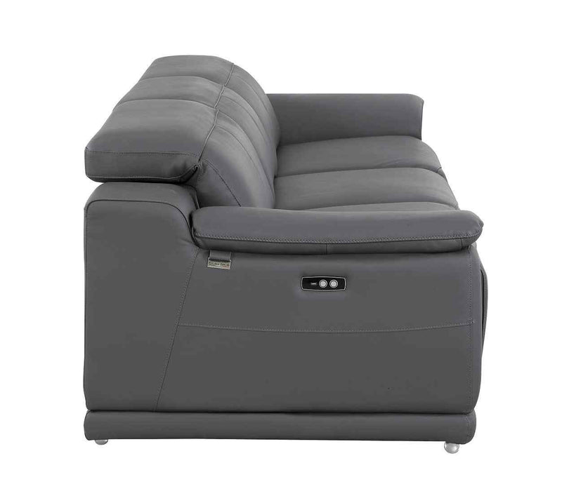 107" Dark Gray Italian Leather Reclining USB Sofa - Living Room