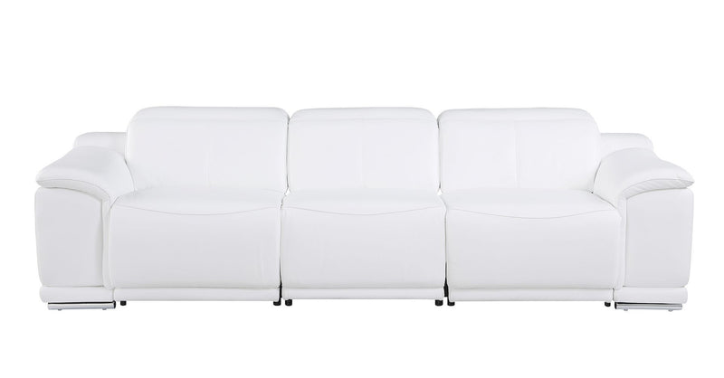 107" White Italian Leather Reclining USB Sofa - Living Room