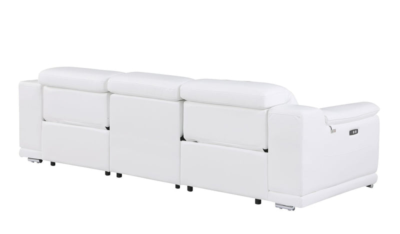 107" White Italian Leather Reclining USB Sofa - Living Room