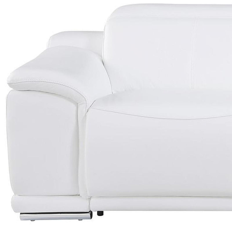 107" White Italian Leather Reclining USB Sofa - Living Room