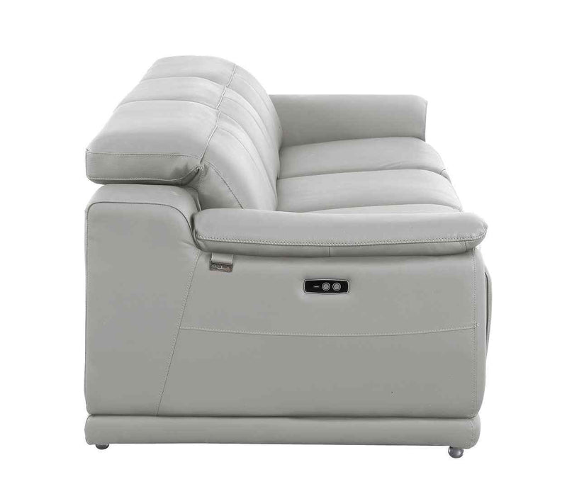 107" Light Gray Italian Leather Reclining USB Sofa - Living Room