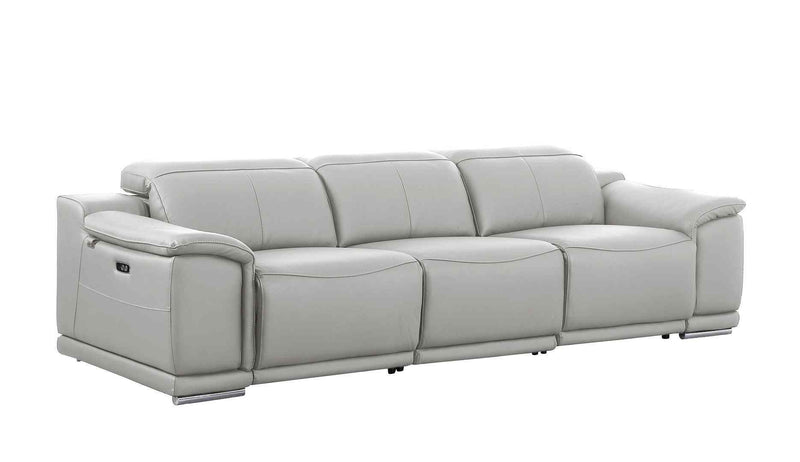 107" Light Gray Italian Leather Reclining USB Sofa - Living Room