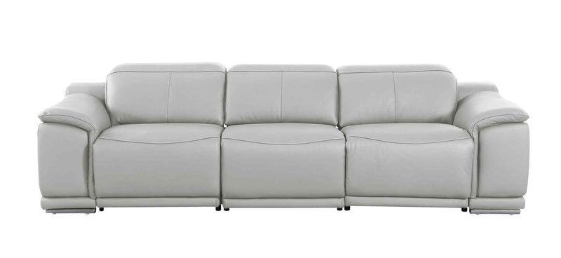 107" Light Gray Italian Leather Reclining USB Sofa - Living Room