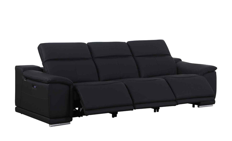 107" Black Italian Leather Reclining USB Sofa - Living Room