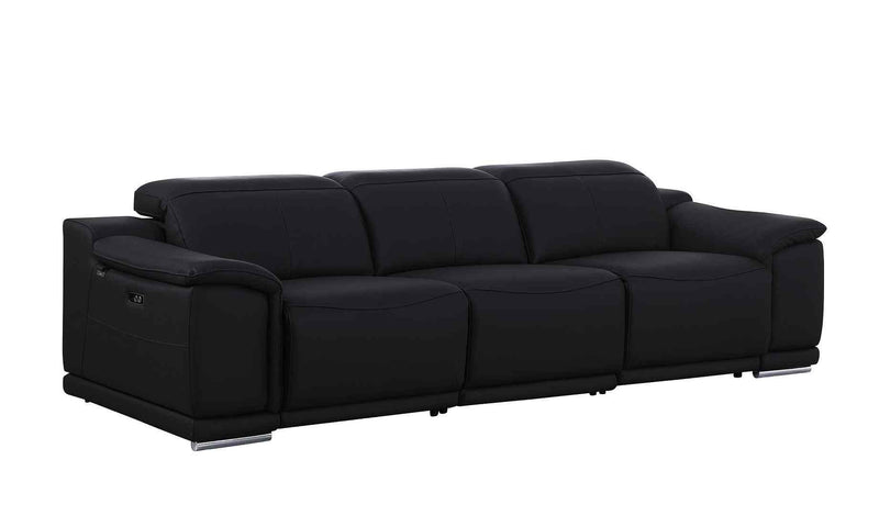 107" Black Italian Leather Reclining USB Sofa - Living Room