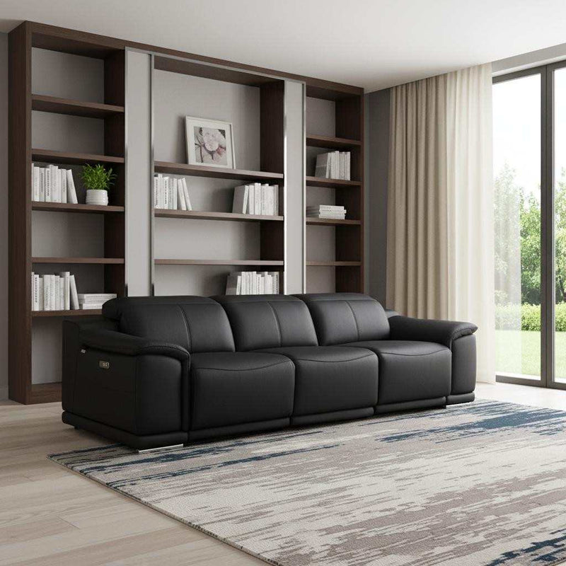 107" Black Italian Leather Reclining USB Sofa - Living Room