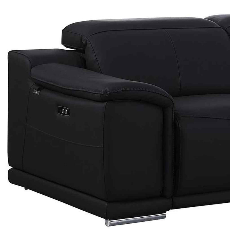 107" Black Italian Leather Reclining USB Sofa - Living Room