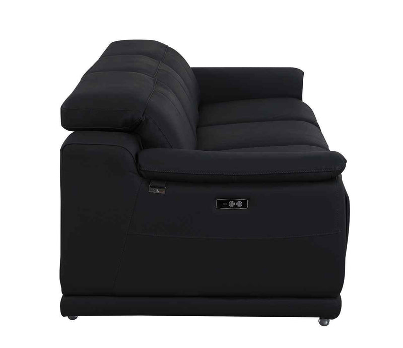 107" Black Italian Leather Reclining USB Sofa - Living Room