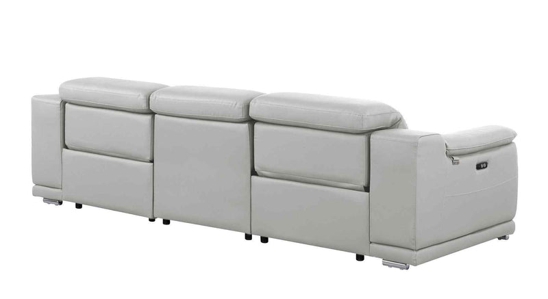 107" Light Gray Italian Leather Reclining USB Sofa - Living Room
