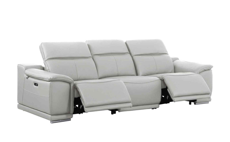107" Light Gray Italian Leather Reclining USB Sofa - Living Room