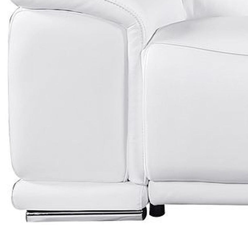 134" White Italian Leather Reclining USB and Wireless Charger Sofa And Storage - Living Room