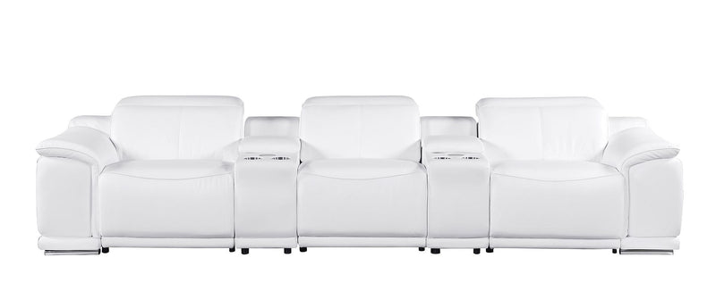134" White Italian Leather Reclining USB and Wireless Charger Sofa And Storage - Living Room
