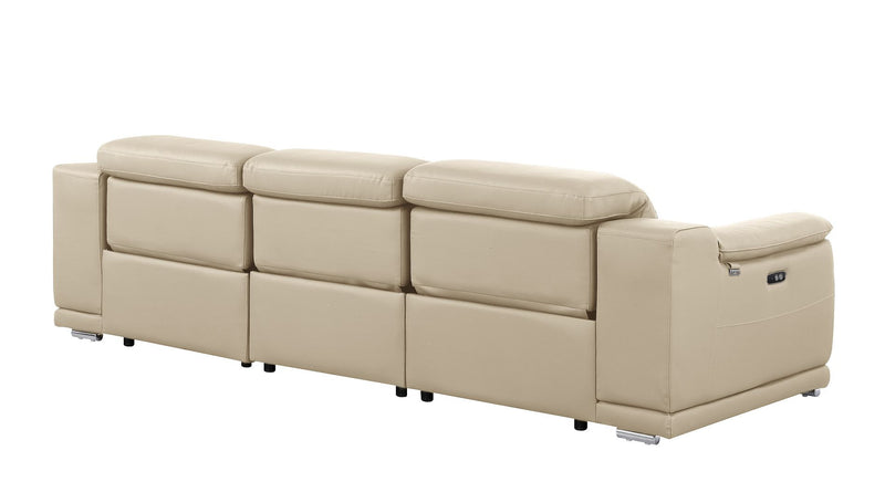 107" Beige Italian Leather Reclining USB Sofa - Living Room