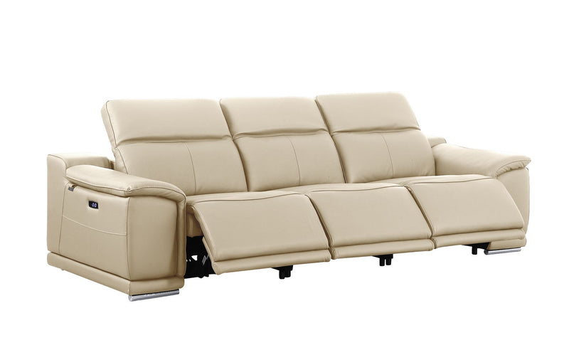 107" Beige Italian Leather Reclining USB Sofa - Living Room