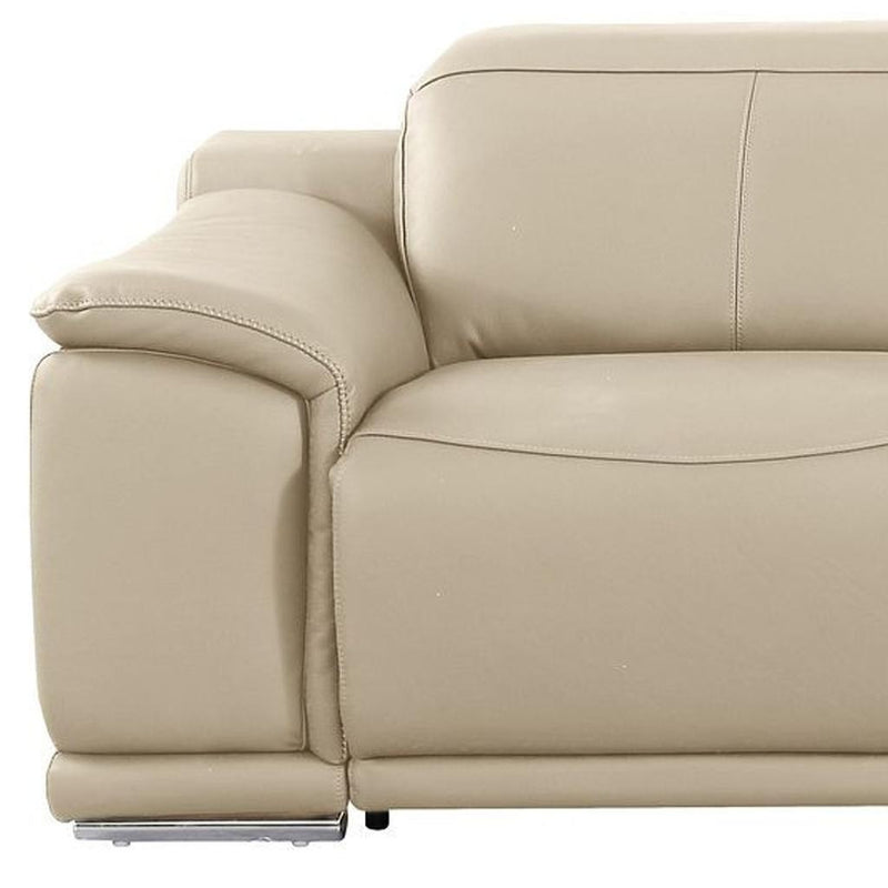 107" Beige Italian Leather Reclining USB Sofa - Living Room