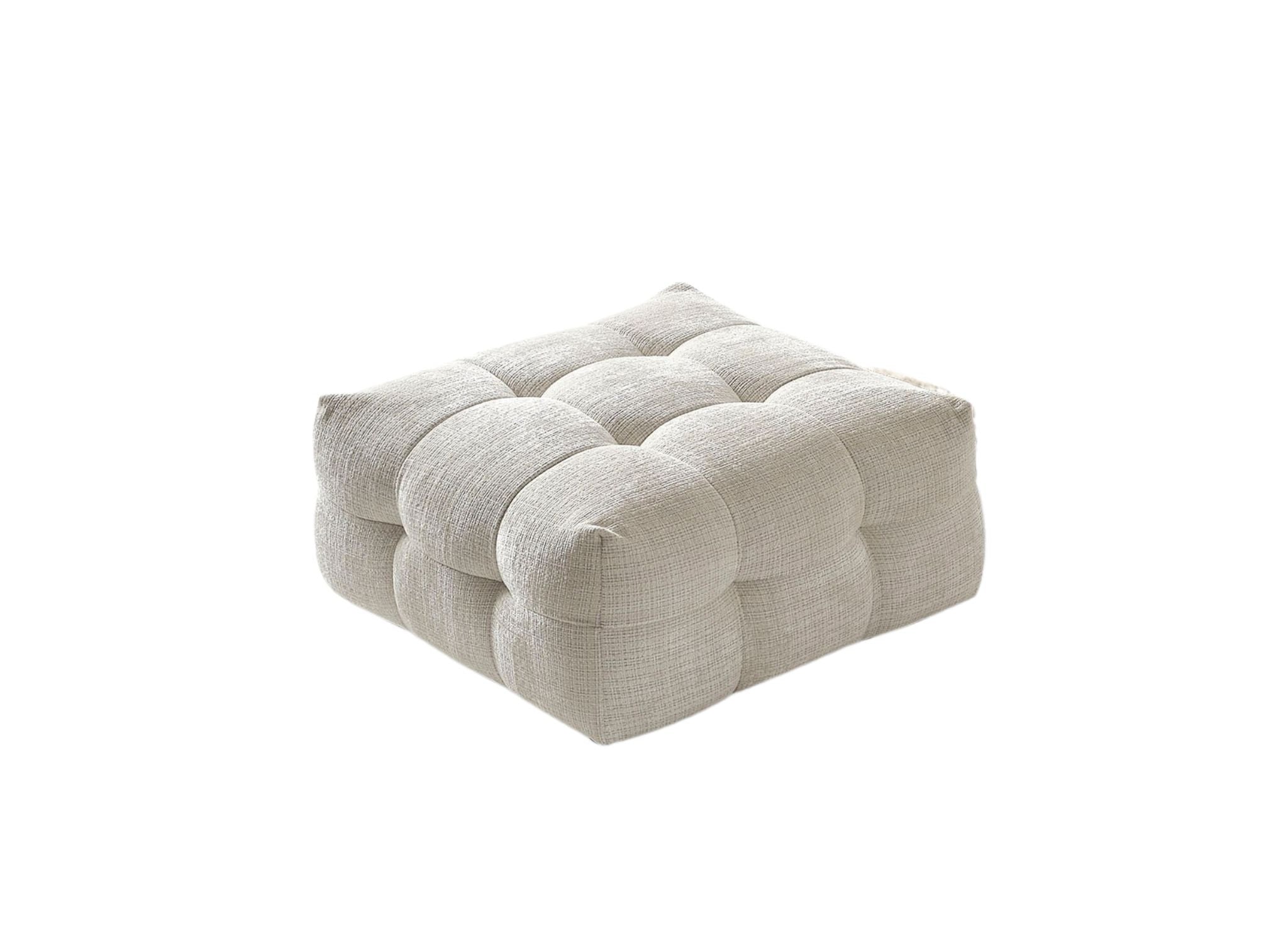 36" Beige and Black Chenille Tufted Pouf Ottoman - Living Room