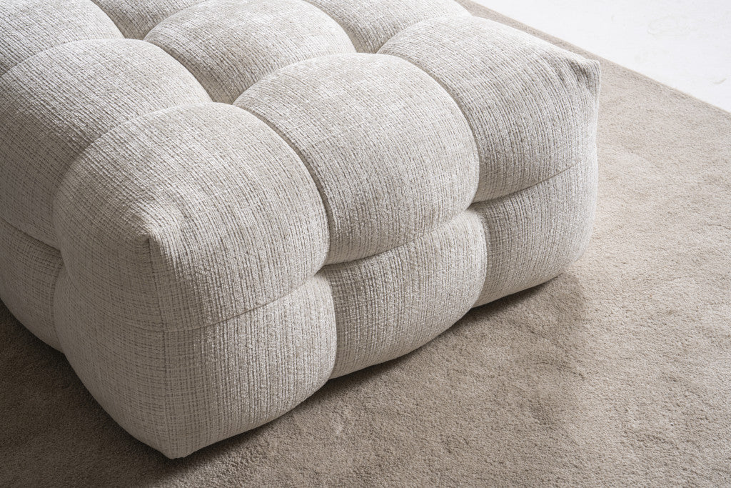 36" Beige and Black Chenille Tufted Pouf Ottoman - Living Room