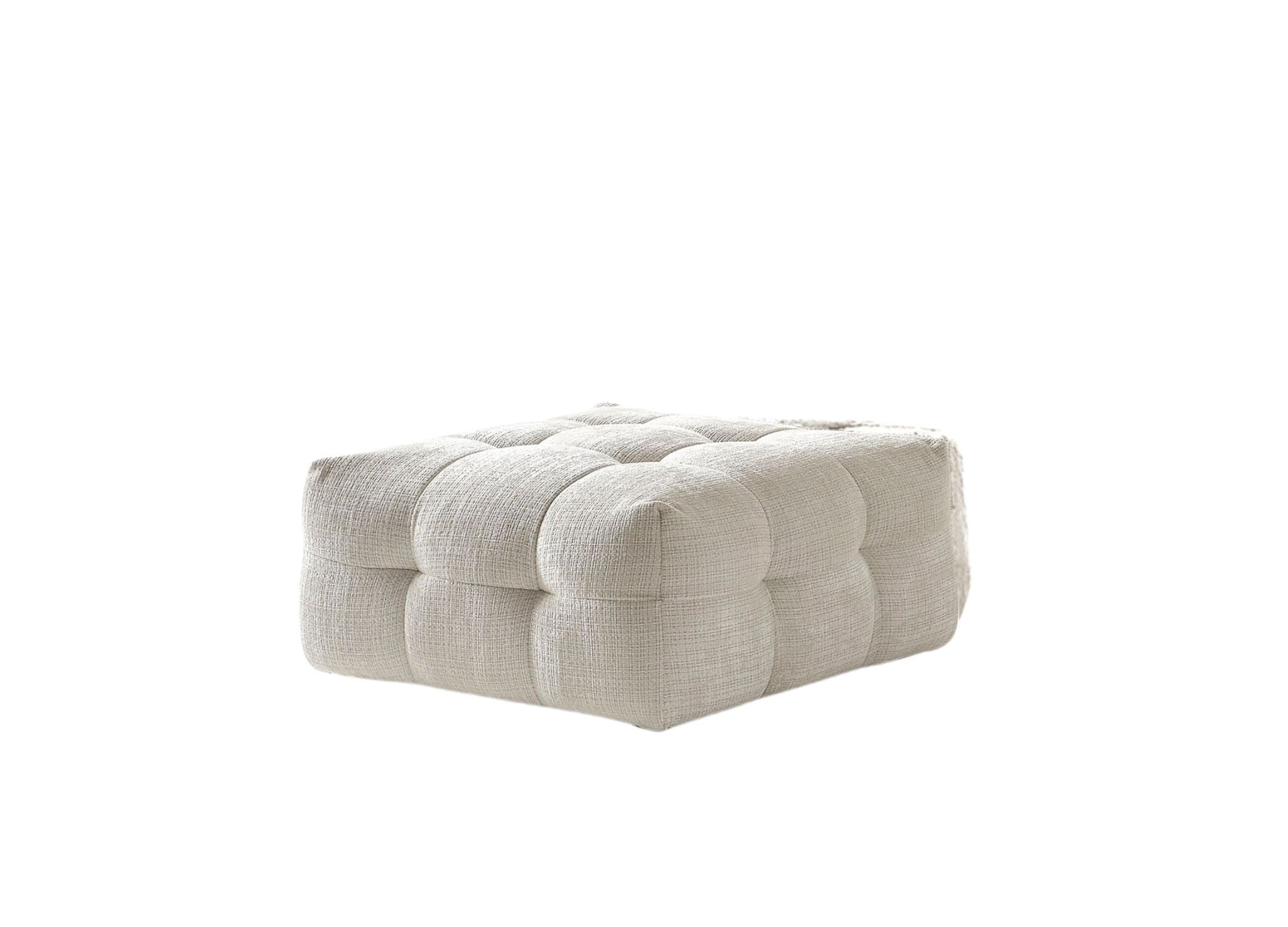 36" Beige and Black Chenille Tufted Pouf Ottoman - Living Room