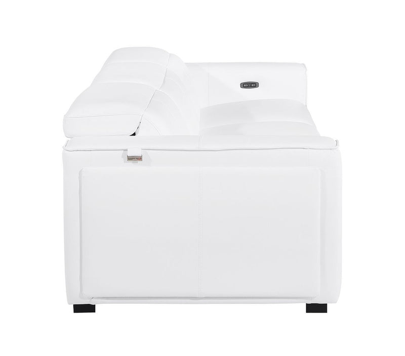 104" White Italian Leather Reclining USB Sofa And Storage - Living Room