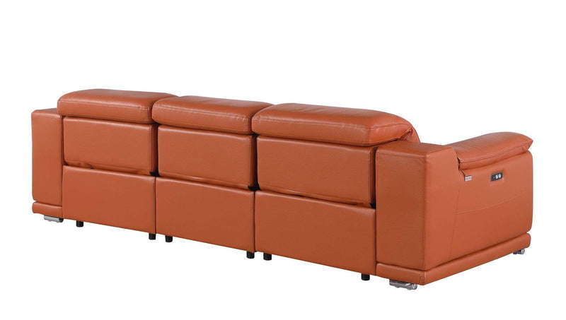 107" Camel Italian Leather Reclining USB Sofa - Living Room