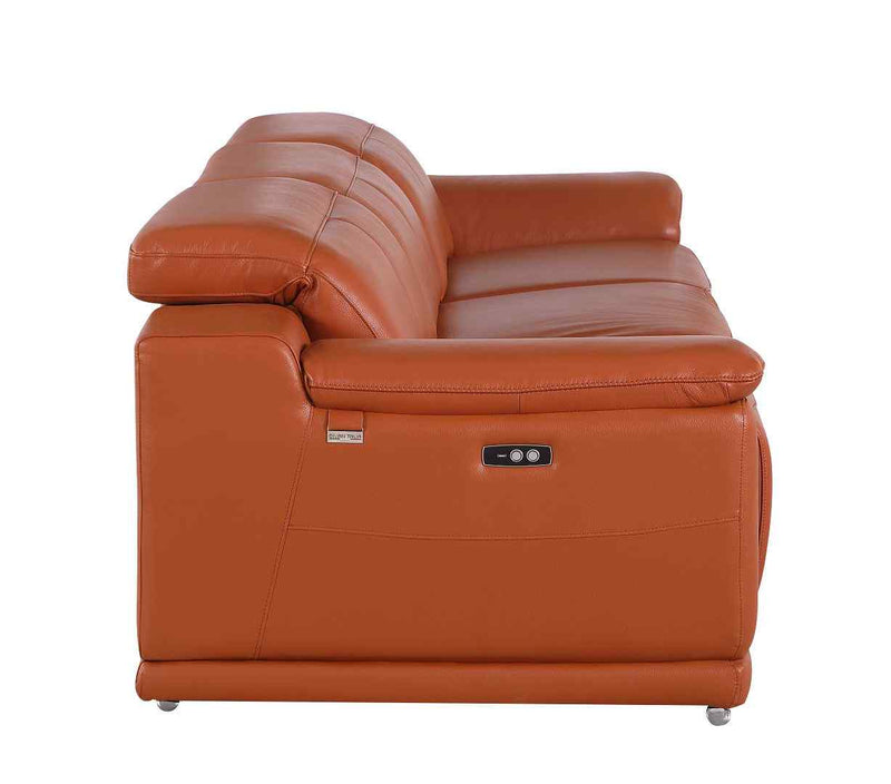 107" Camel Italian Leather Reclining USB Sofa - Living Room