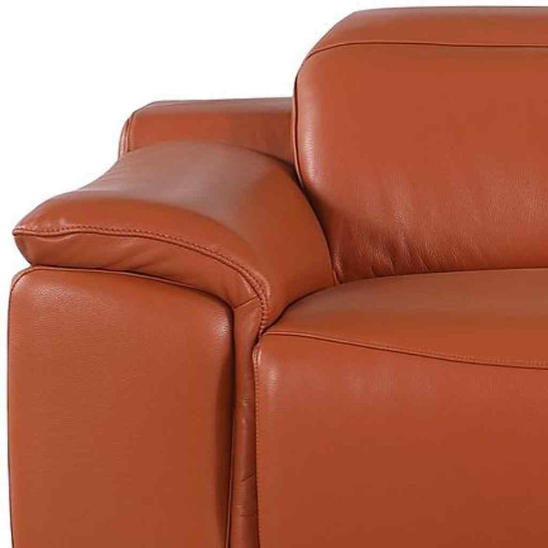 107" Camel Italian Leather Reclining USB Sofa - Living Room