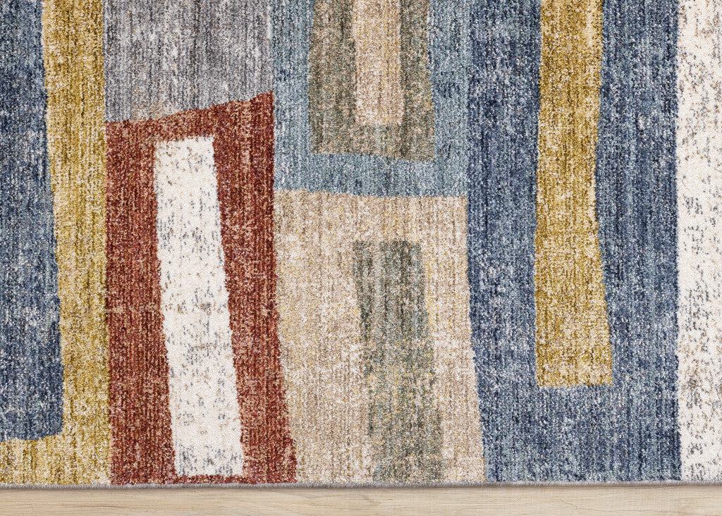 8' X 10' Orange Blue And Beige Geometric Area Rug - Home & Garden