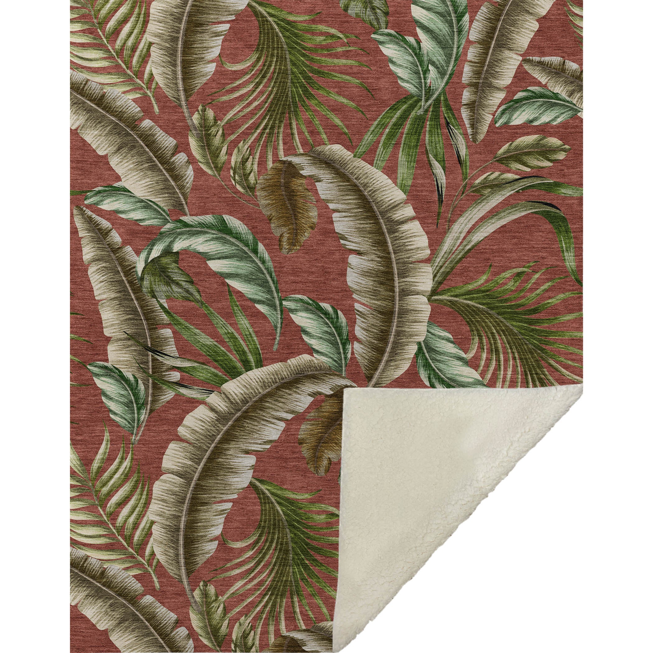 50" X 70" Rust Green And Beige Microfiber Leaves Plush Throw Blanket - Home & Garden