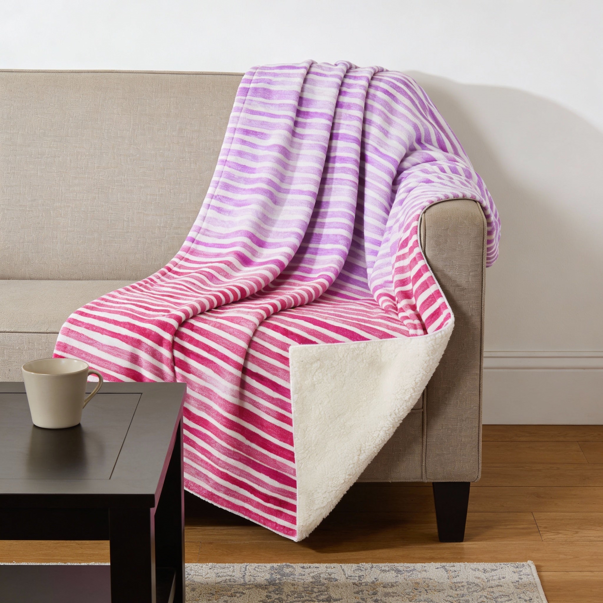 50" X 70" Pink And Ivory Microfiber Striped Plush Throw Blanket - Home & Garden