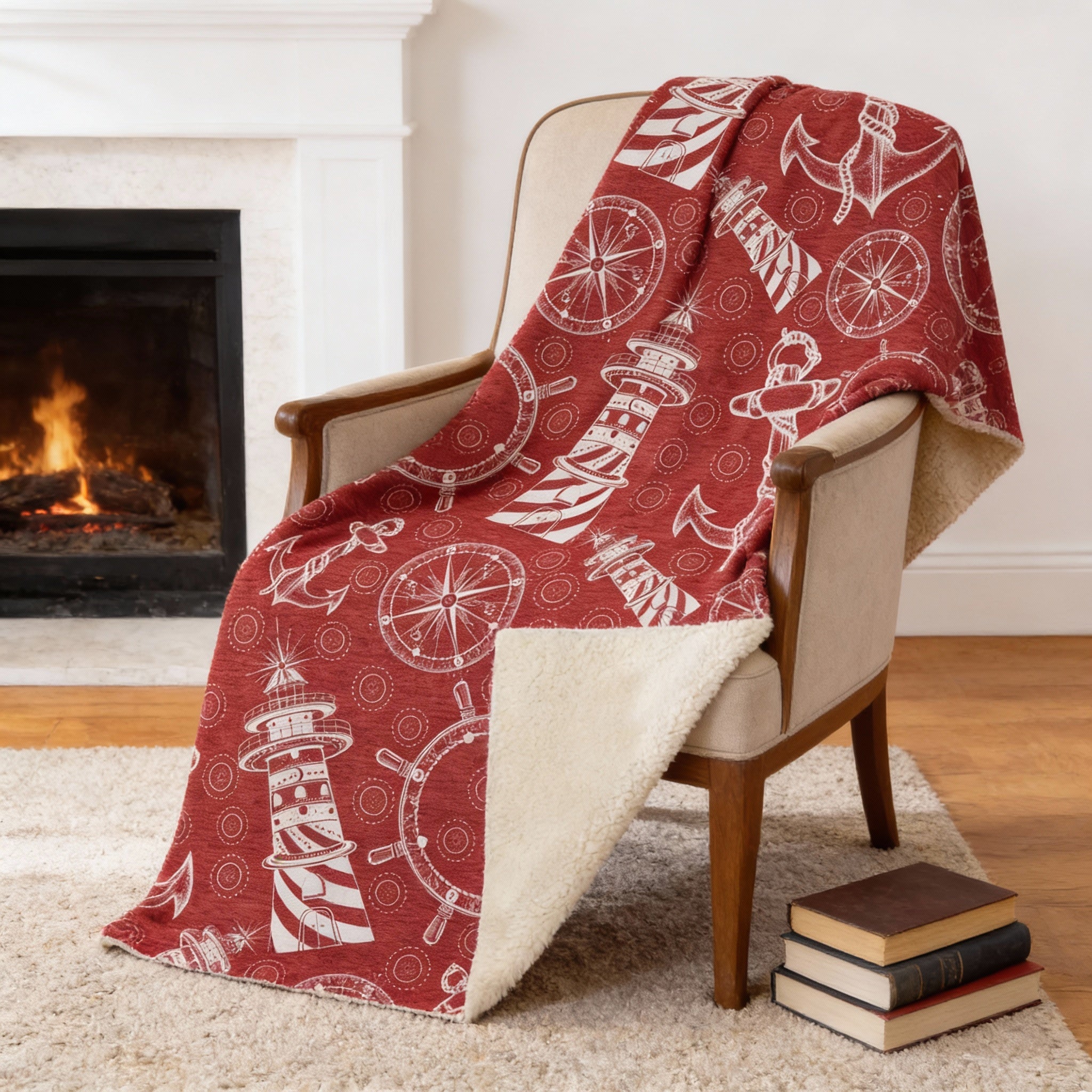 50" X 70" Red And Ivory Microfiber Geometric Plush Throw Blanket - Home & Garden
